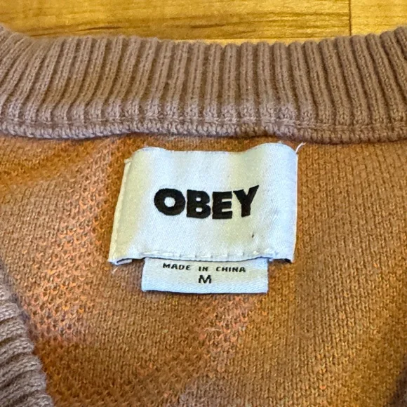 Obey Tan Vest with Colorful Peace Symbols - Picture 2 of 5